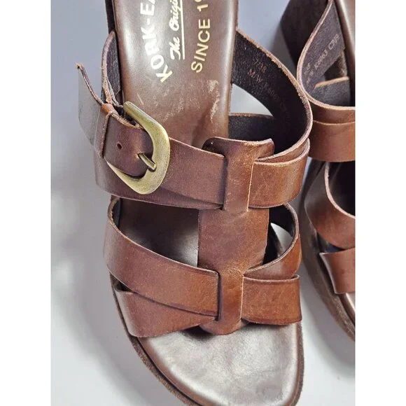 Kork-Ease Beatrice Brown Leather Strappy Wedge Platform Sandals Clogs Size 7/39 - Picture 4 of 11
